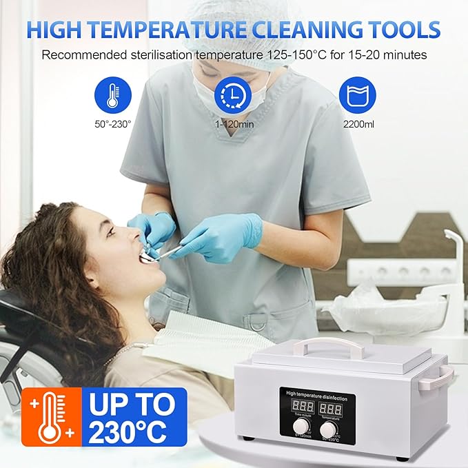 New Generation 2.5L High Temperature Metal Tool Cleaner Box, 300W Dry Heat Cleaner, 230°C Nail Tool Cleaner with LED Temperature Display and 120 Minute Timer for Cosmetic Dental Metal Tools