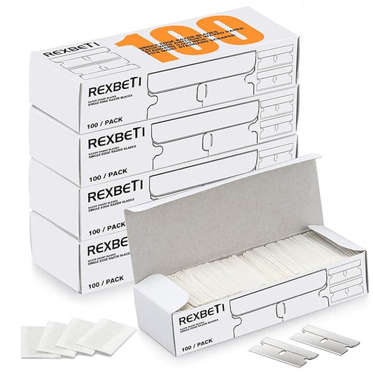 REXBETI 400PCS Single Edge Razor Blades, Industrial Scraper Razor Blades, One Edge Razor Blade, Replacement Box Cutter Blades, Suitable for Removing Labels, Decals, Stickers