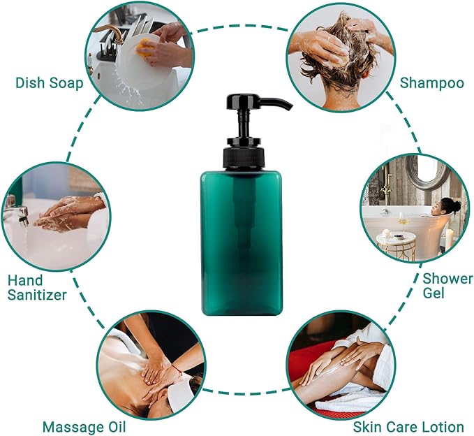 Suream 3Packs Empty Pump Shampoo Bottles, 15oz/450ml Refillable Conditioner Dispenser for Bathroom, Reusable Liquid Dispenser Bottle for Kitchen Sink, Laundry Room, Salon, SPA, Restaurant, Blue