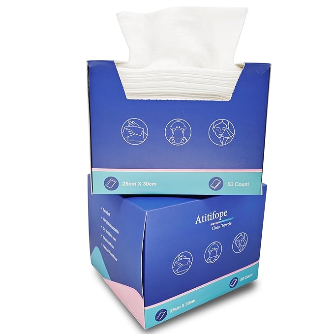 Disposable Face Towels Makeup Remover Wipes Super Soft and Thick 100% Biodegradable Dry Cleaning Cloths (100Count (2Boxes))