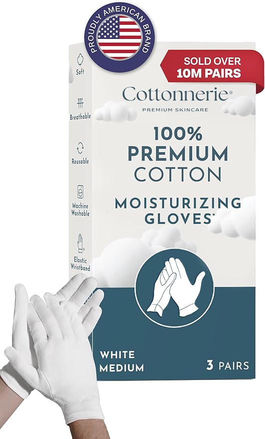 Cotton Gloves for Dry Hands Sleeping, Moisturizing Gloves Overnight, Hand Moisturizer Gloves, Moisture Gloves for Dry Hands Overnight, Sleeping Gloves, Eczema Gloves, Medium 3 Pair