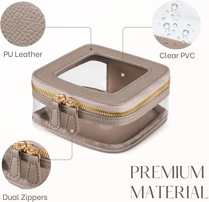 Mini Cosmetic Bag Clear Makeup Bag Small Travel Toiletry Bag with Zipper, Cute Car Cosmetic Case Transparent Makeup Pouch for Purse (Stone)