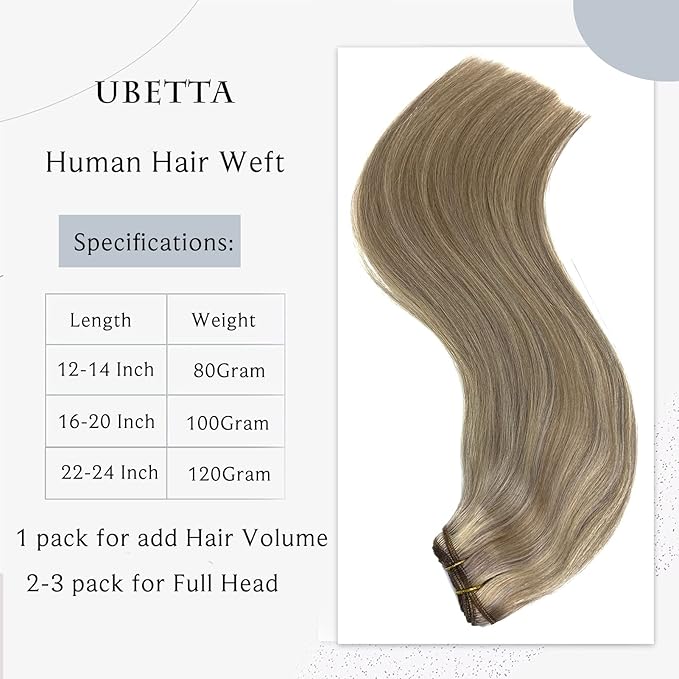 Sew in Hair Extensions Real Human Hair, Weft Hair Extensions Human Hair Bundles 12 Inch 80G Ash Blonde Balayage Blonde Highlights Human Hair Weft Extensions Sew in Hand Tied Weft Hair Extensions