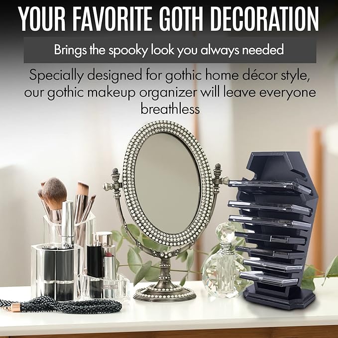 Coffin Eyeshadow Palette Organizer - Spooky Halloween Decor for Bathroom and Bedroom - Gothic Wooden Coffin Makeup Organizer for Vanity for Oddities - Witchy Gifts for Women