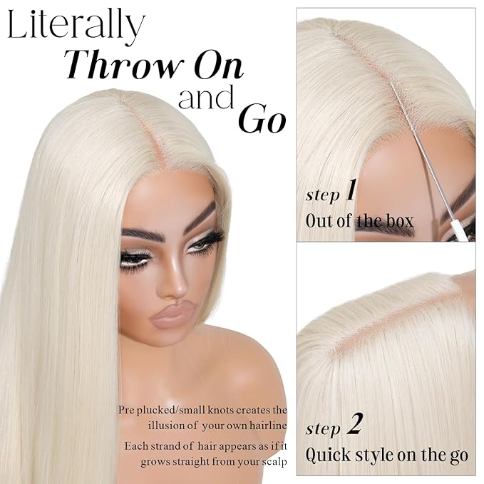 613 Platinum Blonde Lace Front Wig Straight Wigs for Women Synthetic Lace Front Long Straight Light Blonde Wigs 13X5X1 HD Lace Frontal Wig Natural Looking Ready to Go Glueless Wig