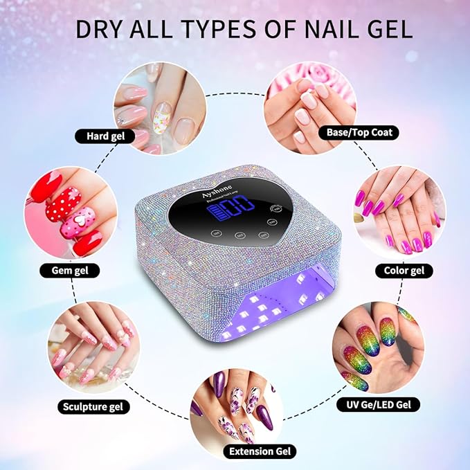 Cordless UV LED Nail Lamp,72W Rechargeable Nail Dryer Gel Polish Light with Large LCD Display,Rechargeable Nail Curing Lamp for Salon & Home (AB Diamond)