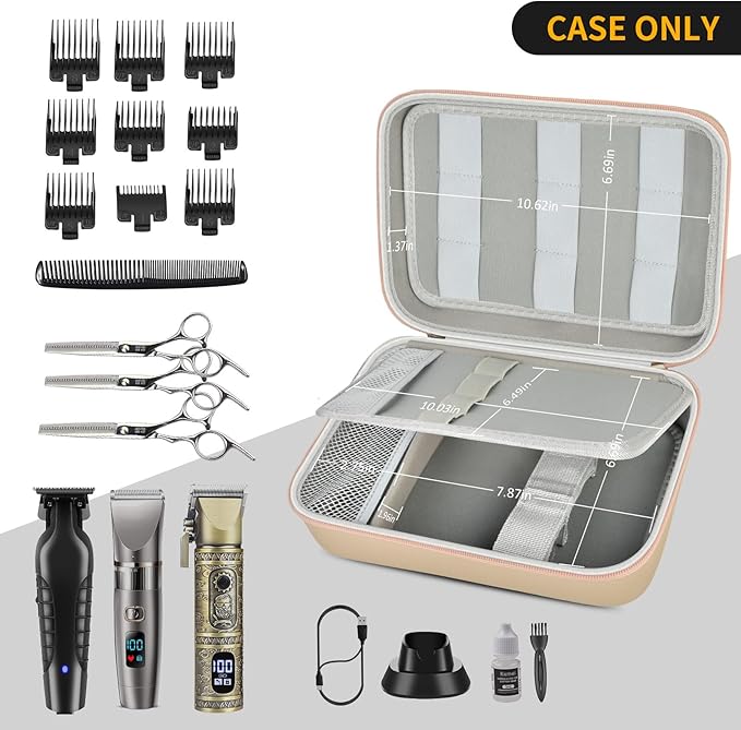 Boobowl Barber Accessories Bag for Clippers and Supplies, Mens Hair Trimmers Box, Portable Clipper Storage Holder for Hair Cutting, Guard Grooming Kit and Barbers Supplies (Bag Only)- Gold