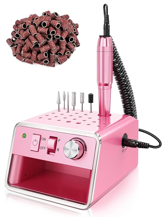 Subay Nail Drill Machine Electric File, Portable for Acrylic Gel Dip Powder Nails, Nail Drill Kit for Manicure Pedicure, Nail Set with Everything, Rose Pink (Pink)