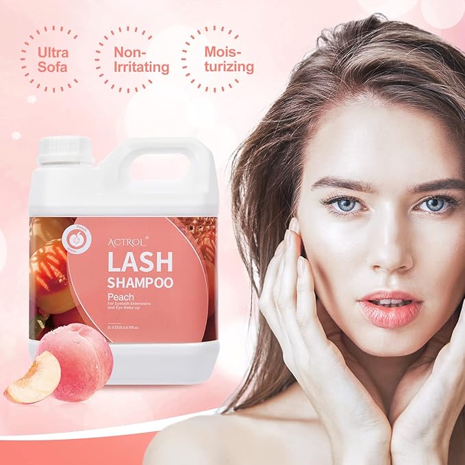 Eyelash Extension Cleanser Peach 2L Natural Lash Extension Shampoo Professional Eyelid Foaming Cleanser Paraben & Sulfate Free Non-lrritating with Salon and Home Care