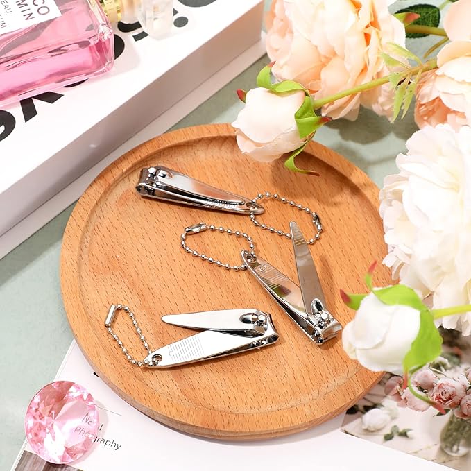 Chumia 144 Pieces Nail Clippers Set Stainless Steel Metal Nail Cutter Fingernail Toenail Clippers Bulk Silver Cutter Fingernails for Adults Men Women with Keychain