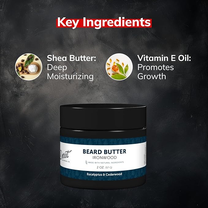 Detroit Grooming Co. Beard Butter for Men | Softens, Thickens & Hydrates with Safflower Oil & Shea Butter | Ironwood Scent, 2oz