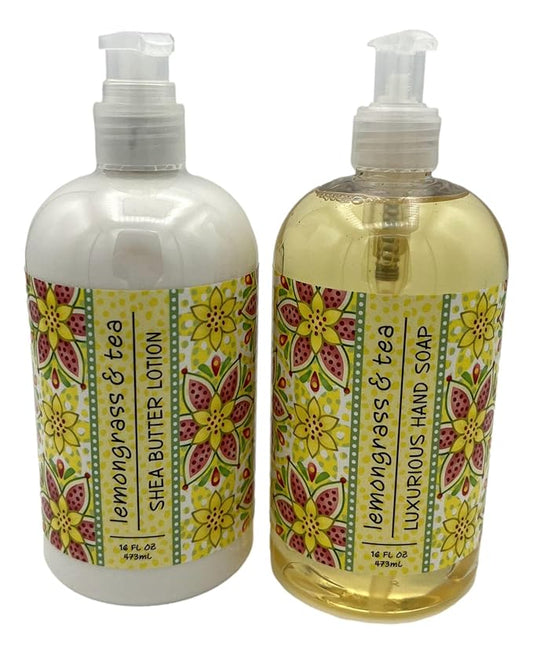 Greenwich Bay Trading Co, Lemongrass and Tea, Hand Soap and Shea Butter Lotion Set, 16 Ounces Each