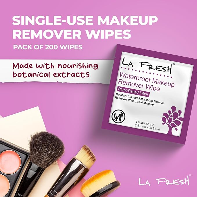 La Fresh 24/7 Makeup Remover Wipes, Easily Remove Waterproof Makeup and Moisturizing, Pack of 200 Individually Wrapped Wet Wipes, Skincare Travel Essentials