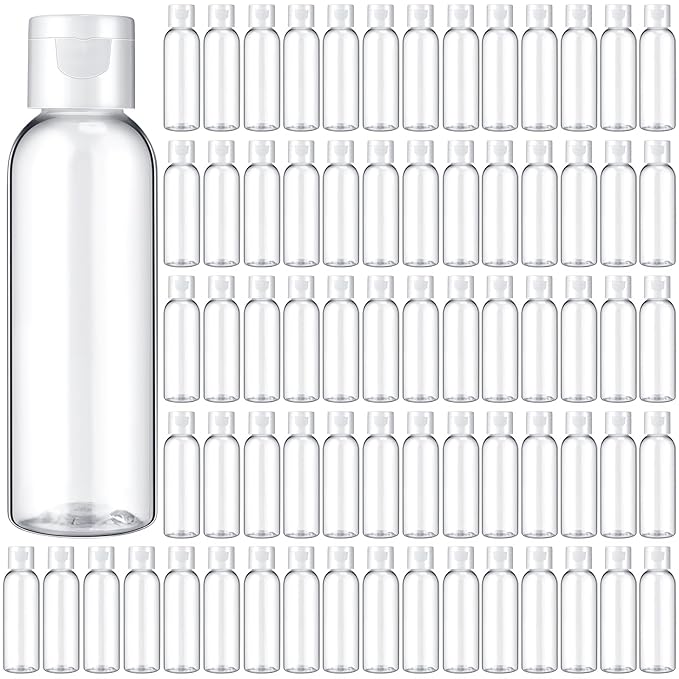 Zhehao 200 Pcs 2 oz Clear Plastic Empty Bottles Small Travel Size Bottles with Flip Cap Empty Transparent Dispenser Container for Liquids Toiletries Shampoo Lotion(White Cap)