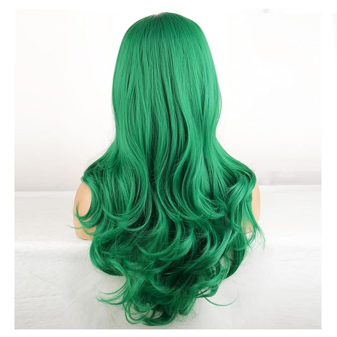 BERON Green Wigs Long Wavy Wig for Women Dark Green Girls Curly Heat Resistant Synthetic Hair Wigs for Daily Use with Wig Cap