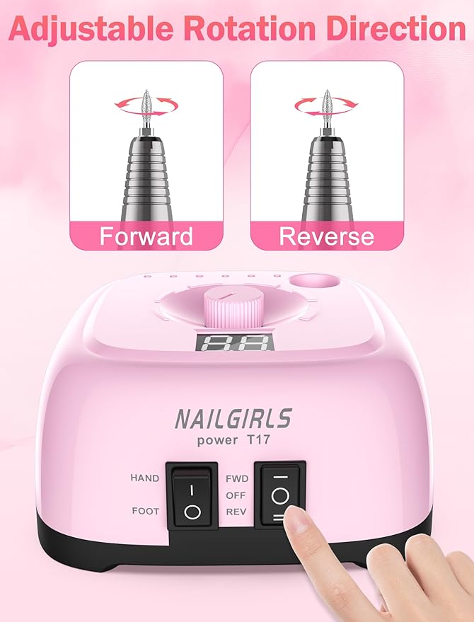 Nail Drill Machine，Professional Electric Nail File Set 35000RPM Nail File Drill Acrylic Nails Kit for Manicure Gel Nail Polish Remover (Pink)