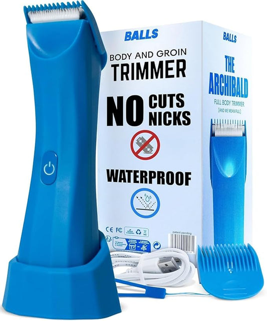 BALLS V3 The Archibald - Body & Pubic Hair Trimmer for Men - No Cuts, Sacksafe Guard, 100% Waterproof, Cordless - Wet/Dry with Replaceable Ceramic Blades Archibald Trimmer