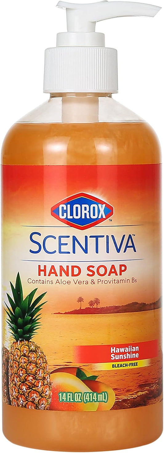 Clorox Scentiva Liquid Hand Soap 14 oz Liquid Hand Wash with Aloe Vera & Provitamin B5 BleachFree Scented Hand Soap for Kitchen or Bathroom, Hawaiian Sunshine Scent (Pack of 1)