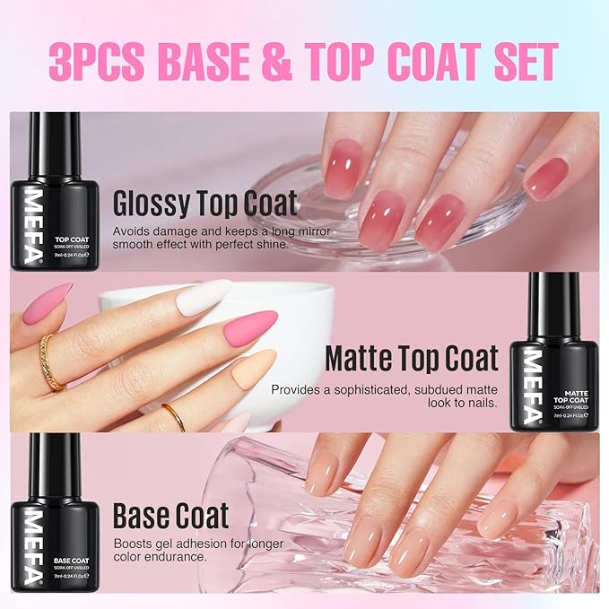 MEFA 56 PcsGel Nail Polish Kit with U V Light, 32 Colors Classic Popular Gel Nail Kit Soak Off Nail Polish Gel Set with Base Matte/Glossy Top Coat Nail Art Decorations Manicure Tools DIY Gifts