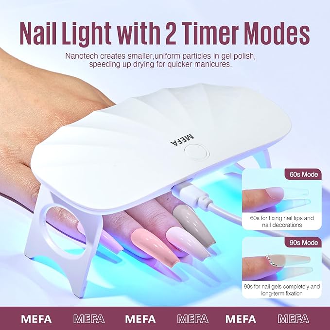 MEFA 19 Pcs Gel Nail Polish Kit with U V Light, 12 Colors Gel Nail Polish Set with Base Top Coat Burgundy Red Champagne Gold Gel Soak Off Purple Manicure Tools Beginners Salon Art DIY for Women