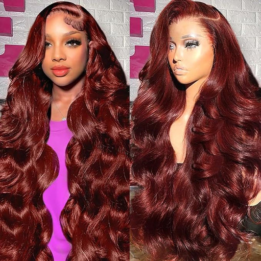 30 Inch Reddish Brown Lace Front Wigs Human Hair 13x6 Body Wave Lace Front Wig 180% Density 33# Lace Frontal Wigs Human Hair Pre Plucked with Baby Hair for Women Auburn Brown Human Hair