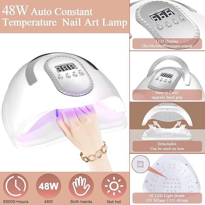 48pcs Gel Nail Polish Kit with UV Light, 36 Colors Gel Polish with 48W Nail Lamp for All Seasons Nude Pink Glitter Soak off Nail Polish Set with Glossy & Matte Base Top Coat, Nails French Art Design Manicure Tools Gift for Woman