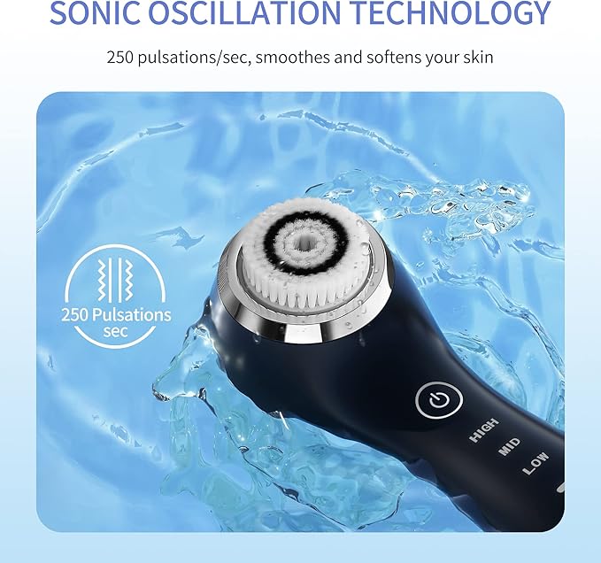 COSBEAUTY Face Scrubber Exfoliator Sonic Facial Cleansing Brush with 5 Interchangeable Brush Head,Face Brush Cleanser for Men IPX7 Waterproof,Wireless Rechargeable for Massaging,Deep Cleansing(Black)