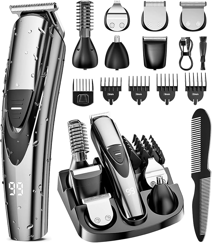 Electric Beard Trimmer for Men: 16-in-1 Professional Barber Hair Clippers - Cordless Grooming Kit - Turbo Speed & Precision Blades