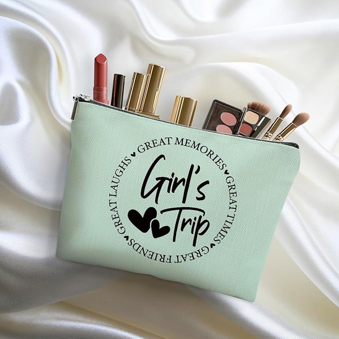 3Pcs Girls Trip Gifts Favors, 2025 Girls Weekend Gifts Makeup Bag, Bestie Gifts Weekend Bag Vacation Cosmetic Bag, Friendship Gifts for Women Friend Bestie, Graduation Wedding Gifts Toiletry Bag