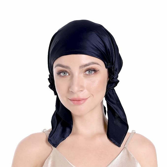 100% Silk Bonnet for Sleeping, Hair Bonnet with Tie Band, Large Silk Sleep Cap for Curly Hair, Silk Hair Wrap for Hair Care