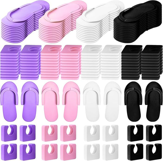Suhine 120 Pairs Disposable Pedicure Slippers and Toe Separators Kit 40 Pairs Disposable Foam Flip Flops 80 Toe Separators for Women Nail Hotel Salon Spa Party