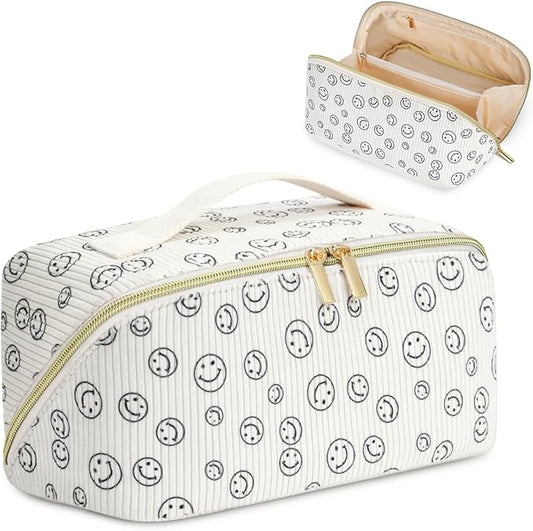 Gifts for Girls, Travel Makeup Bag Christmas Gift Make up Bag Cosmetic Bags for Women, Stuff Bag Cute Quilted Makeup Bag Birthday Gifts for Women/Friend/Mother - Smile