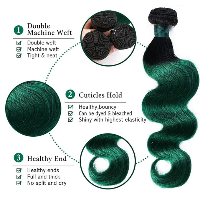 Brazilian Remy Hair Bundles, 2 Tone Ombre, Body Wave 1B/18/20-inch Length