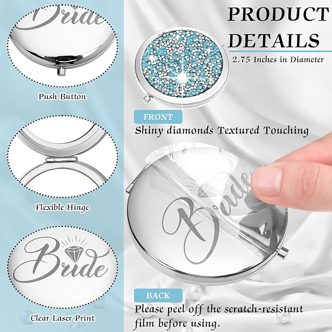 Barydat 10 Pieces Bridesmaid Gifts Set Magnifying Compact Mirror Bride I Do Crew Bridesmaid Proposal Gifts Travel Small Mirror for Purse Makeup Pocket Mirror for Women Wedding Party (Blue)