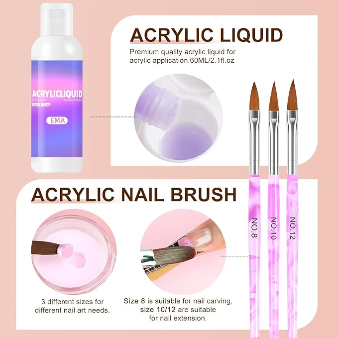 Acrylic Nail Kit with Drill & U V Light - Complete Starter Set for Beginners With Everything (Red)