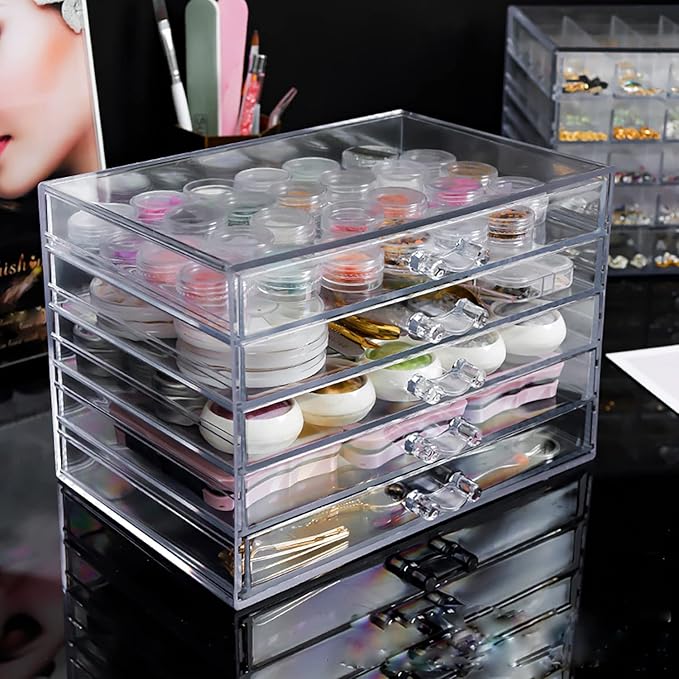 5 Tier Nail Art Decoration Storage Box Transparent Acrylic Nail Art Jewelry Accessories Storage Box Rack Shelf Display Stand Holder for Cosmetic Jewelry