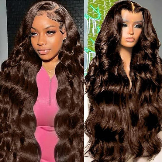 36 Inch Chocolate Brown Lace Front Wig Human Hair 13x6 Body Wave Lace Front Wigs Human Hair 180 Density Hd Pre Plucked with Baby Hair Colored Frontal Wigs Human Hair 4# Brown Wig Human Hair for Women