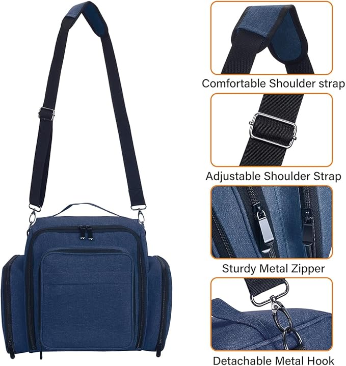 Nail Polish Organizer Case Holds 60 Bottles Portable Travel Storage Box with 2 Detachable Bags, Designed for Women's Nail Tools, Essential Oils and Cosmetics Sets Blue