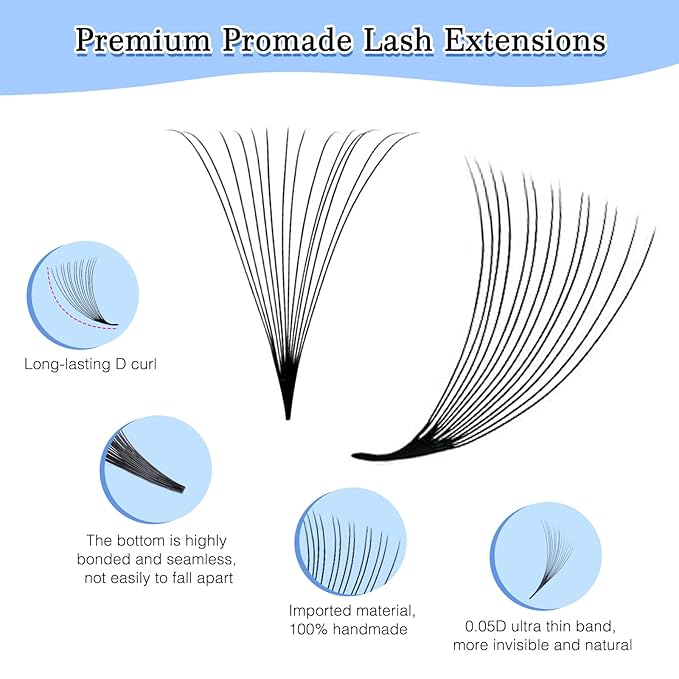 Obeyalash 600 Fans Premade Lash Extensions Fans Premade Volume Fans Eyelash Extensions Pro Made Fans Lash Extensions D Curl Handmade Loose Fans for Lash Extension Supplies (14D-0.05D-D, 8-15mm)