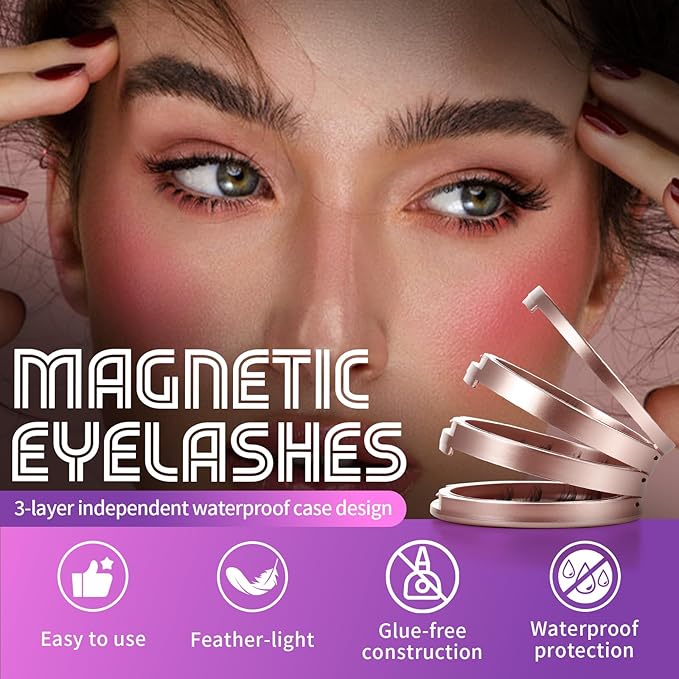 Magnetic eyelashes,3pairs,3styles,natural look,wispy,fluffy,magnetic eyelashes with applicator,No glue needed,Reusable,Waterproof,Easy to apply