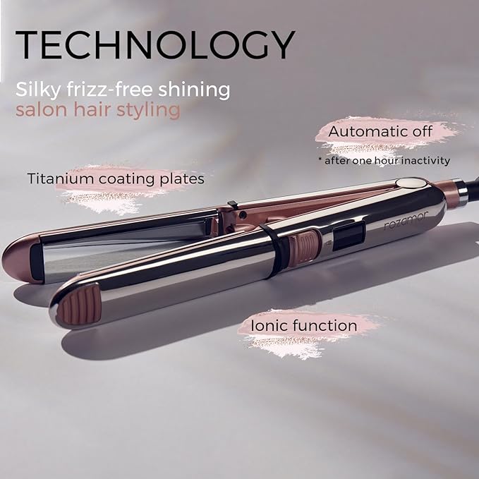 2-in-1 Titanium Ionic Flat Iron,Professional Hair Straightener & Curler, Fast Heating, Dual Voltage, Pink, for All Hair Types
