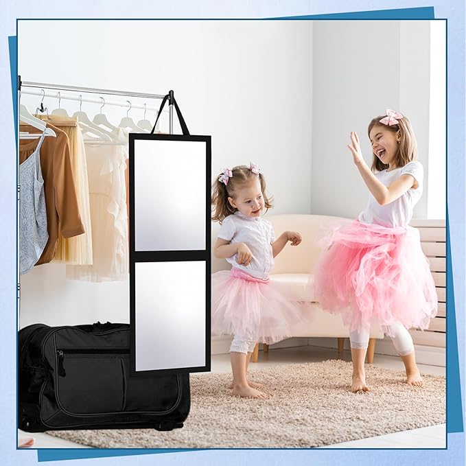 Travel Hanging Mirror 33.5 x 13.4 Inch Dance Bag Mirror Backstage Foldable Hanging Christmas for Gifts Dance Bag Dancers Artists Aestheticians Home Spa Events(Black)