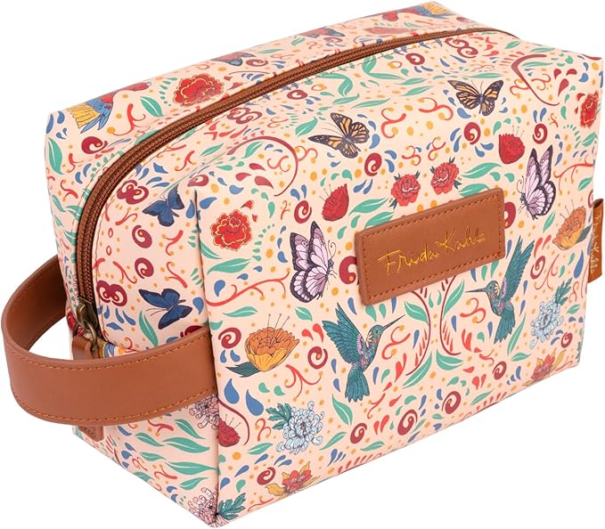 Grupo Erik Frida Kahlo Cosmetic Case | Flower Hanging Toiletry Bag, Waterproof PU Case, Travel Makeup Bag, Travel Toiletry Bag, Frida Kahlo Bag