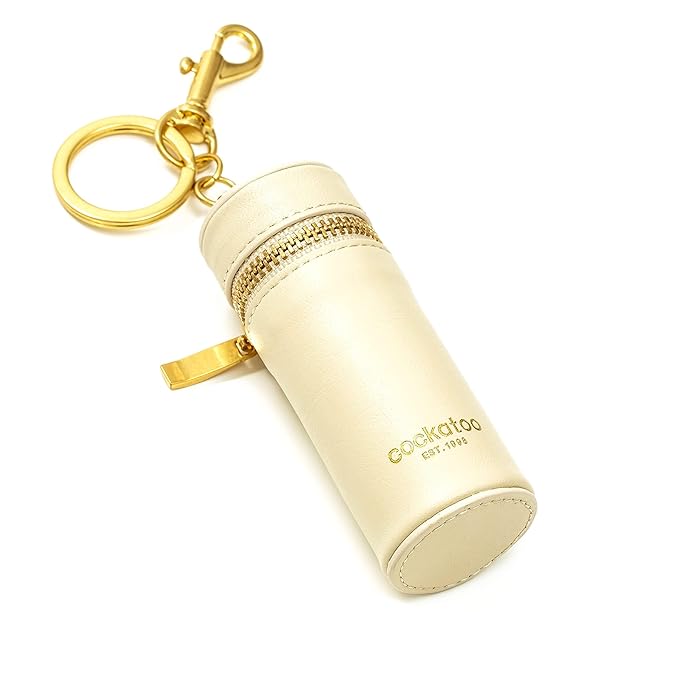 Cockatoo Nappa Leaeher Zipper Lipstick Case with Keychain Chapstick Holder Keyring (ERCU)