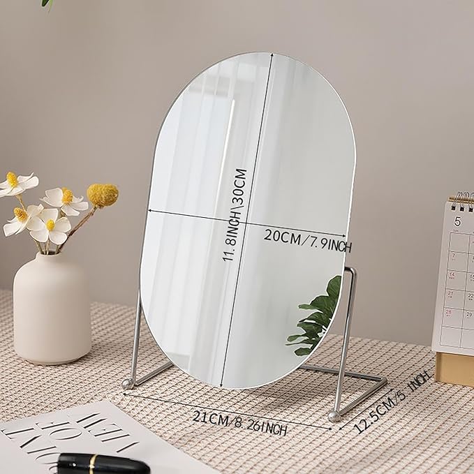 Vanity Desk Table Mirror Makeup Mirror for Desk, Adjustable Rotation Vintage Oval Tabletop Gold Make Up Mirrors for Women