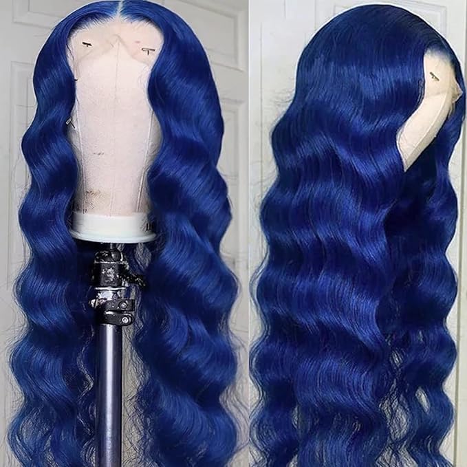 30 Inch Royal Blue Lace Front Wigs Human Hair 13x6 Lace Front Wigs Dark Blue Body Wave Human Hair Lace Front Wigs Pre Plucked with Baby Hair Dark Blue Colored Glueless Human Hair 200% Density