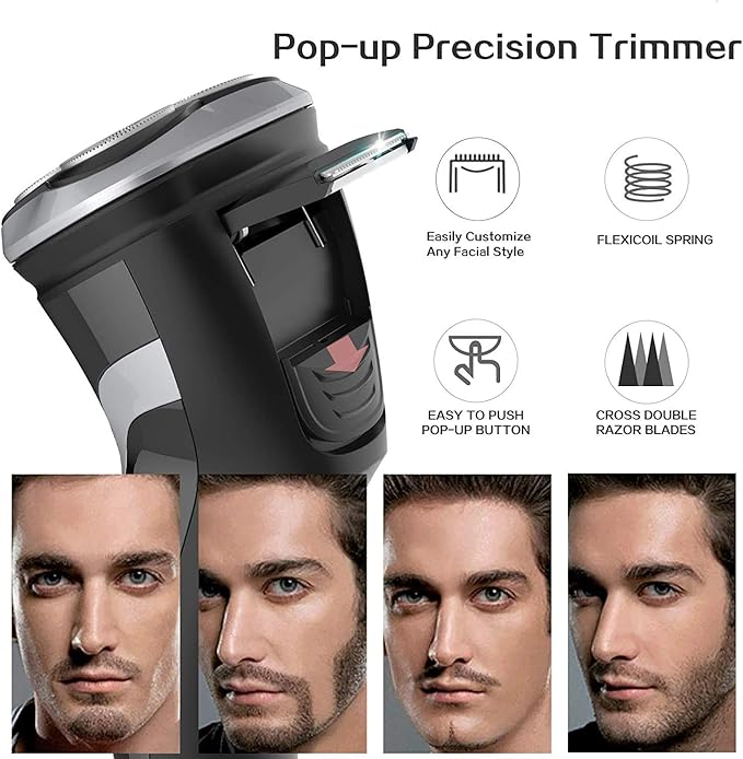 MAX-T Men Electric Razor, Rechargeable Wet & Dry Rotary Electric Shaver for Men (Black)