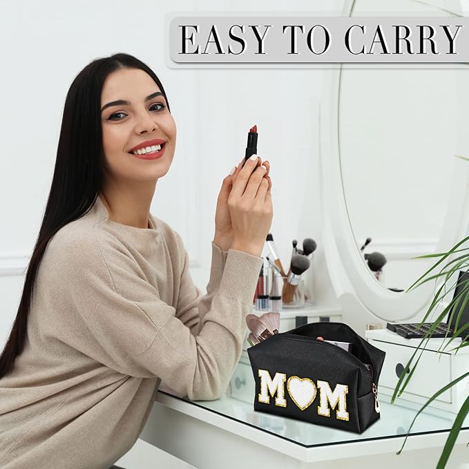 Sanwuta 9 Pcs Preppy Makeup Bag PU Leather Cosmetic Bag Makeup Pouch Plain Waterproof Toiletry Organizers for Traveling Preppy Travel Purse End of the Year Teacher Gifts Bulk(Black)