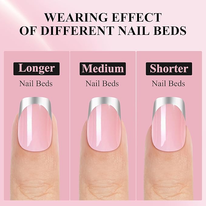 French Tip Press on Nails Short Kit Jofay Fashion Soft Gel Fake Nails 5 Styles with White&Silver& Gold&Aurora Chrome Pale Orange Cat eye, Gift False Nails Reusable Full Cover Stick on Nails, 32 Sizes