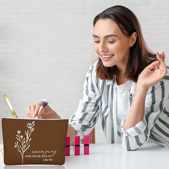 10Pcs Christian Gifts for Women Religious Cosmetic Bags Inspirational Bible Verse Pencil Pouch Canvas Makeup Bags Bulk with Zipper for Mother Sister Church Favors